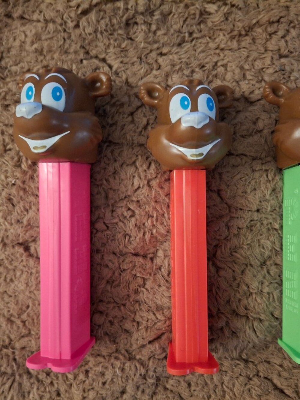 3x Misfit PEZ Brown Bear Set Icee Mold Neon Stems Retired 1990s Outlaw Lot